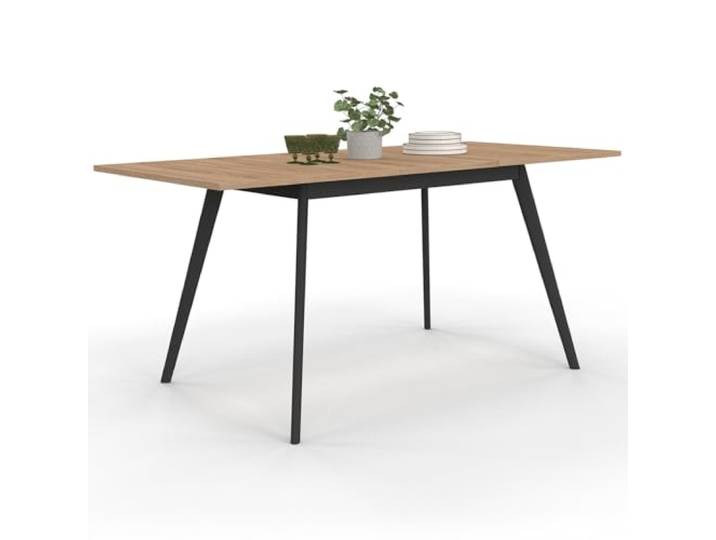 IDMarket - Skandinavischer ausziehbarer Tisch Rechteck INGA 4-8 Personen Holzplatte Schwarze Beine 110-150 cm