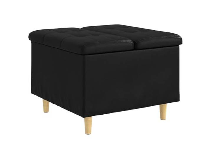 KTHLBRH Sitzsack mit Aufbewahrung, schwarz, 60 x 60 x 45 cm, Kunstleder Ottomane Aufbewahrungsbox, verstecktes Fach, Beine aus Holz, Innenbereich, zusätzliche Sitzfläche, Fußstütze, Montage