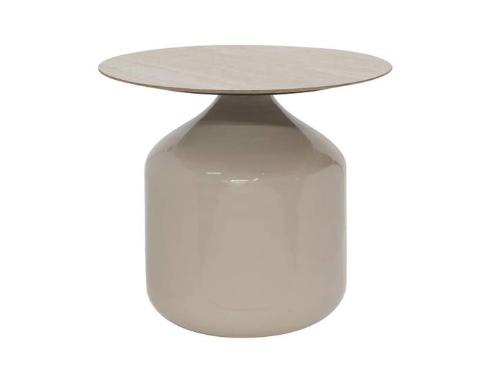 Milino Beistelltisch, Taupe, Metall, Keramik, Marmoroptik, rund, Säule, 50x46x50 cm, einfacher Aufbau, Wohnzimmer, Wohnzimmertische, Beistelltische, Beistelltische Metall