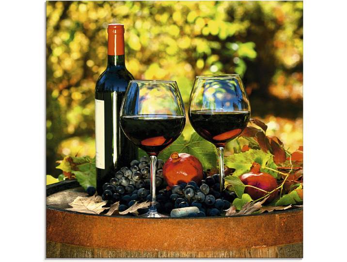 Glasbild ARTLAND Gläser Rotwein auf altem Fass , grün (farbe bild(er): grün), B:30cm H:30cm, Bilder, Glasbild, in verschiedenen Grössen