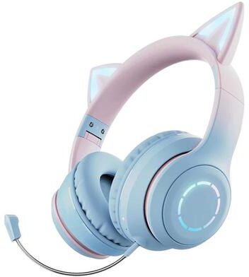 United Cat Ear Bluetooth Headphones With RGB Lights And Detachable Mic blue