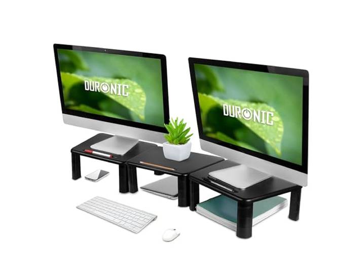 Duronic DM056 Rehausseurs pour 3 moniteurs Supports pour écrans Support pour écrans d'ordinateur tablette laptop Hauteur ajustable Rehausseurs pour bureau Charge maximale 10 kg