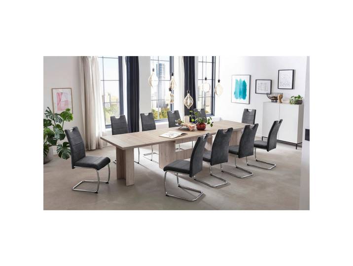 P & B Tischgruppe, Anthrazit, Eiche, Holz, Metall, Holzoptik, rechteckig, Rundrohr, 160-320x76x90 cm, Esszimmer, Tische, Esstische