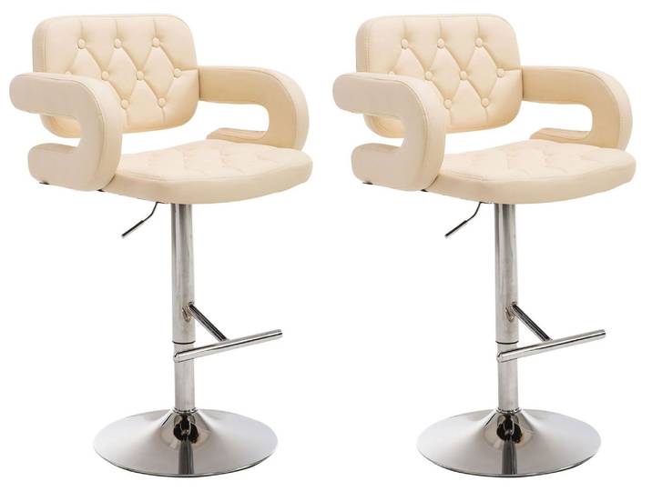 TPFLiving 2er Set Barhocker Dubai Gestell Metall in Chromoptik Kunstleder - Creme