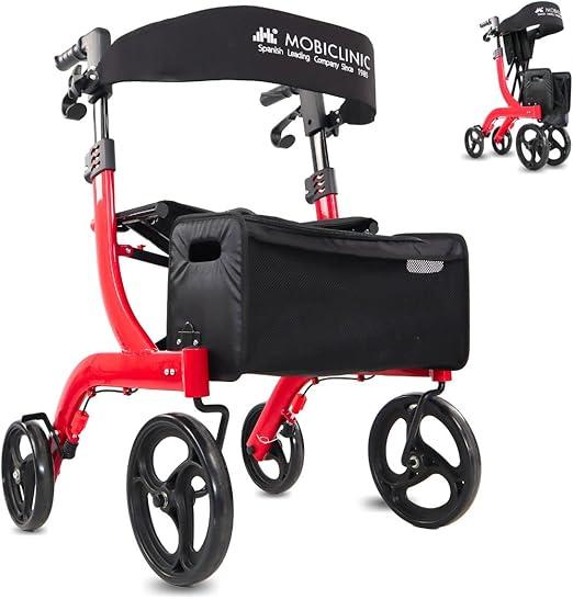 pro, Rollator, Mit einer hand zusammenklappbar, Große räder, Doppeltes bremssystem, Invicto, Geländegängig, Großer korb, Gepolsterter sitz und rückenlehne, Höhenverstellbar, Gehhilfe