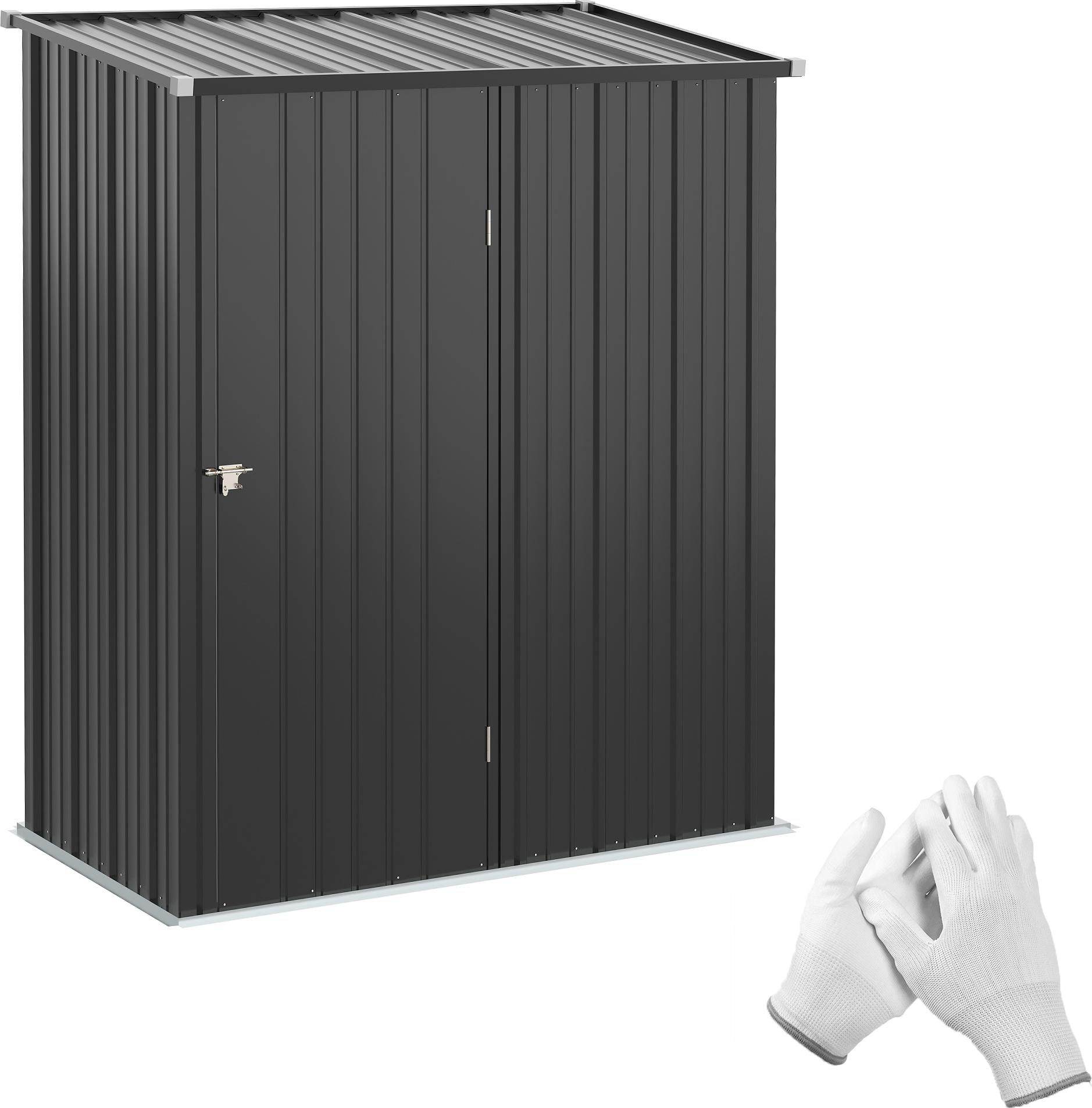 Moonbite Gerätehaus 1,34 m² mit Wellblech-Pultdach, hoher abschließbarer Gartenschrank, 161,5 × 94,5 × 196 cm, verzinktes Metall, Stahl, Schwarz