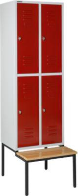 Schäfer Shop Select Kleiderspind, mit Sitzbank, 2x2 Abteile, 300mm, Drehriegelverschluss, lichtgrau/rubinrot