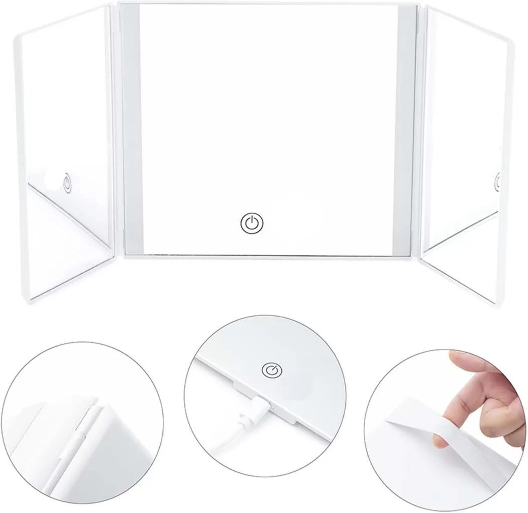 INF Weißer Tri-Fold Auto Sonnenblende Make-up Spiegel - Ohne Licht