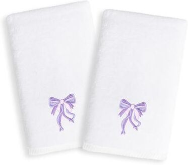 Authentic Hotel and Spa Sweet Kids Purple Bow Embroidered White Turkish Cotton Hand Towels (Set of 2)