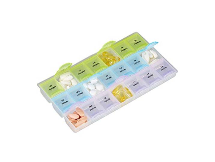Relaxdays 10023638 Pilulier 7 Jours 3 Compartiments\, Boîte médicaments\, Semainier Matin Soir comprimés\, Transparent