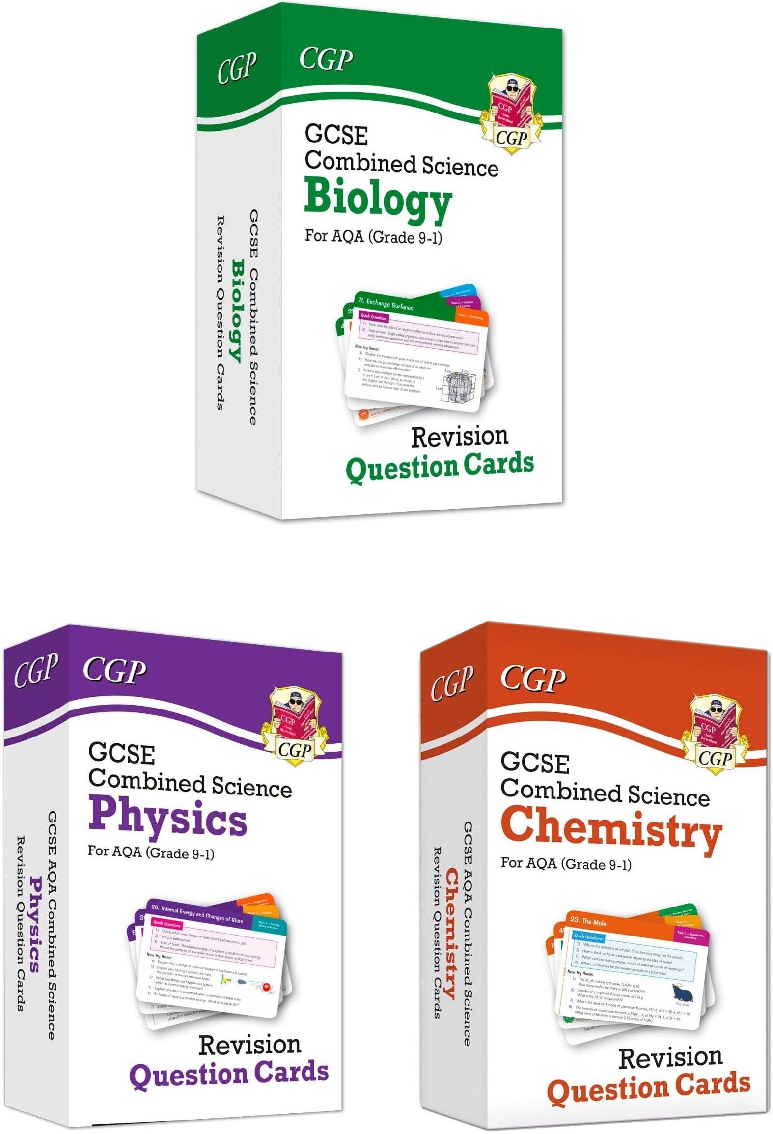 CGP Books GCSE AQA Combined Science Revision Question Cards 3 Pack Set (Chemistry, Physics, Biology)