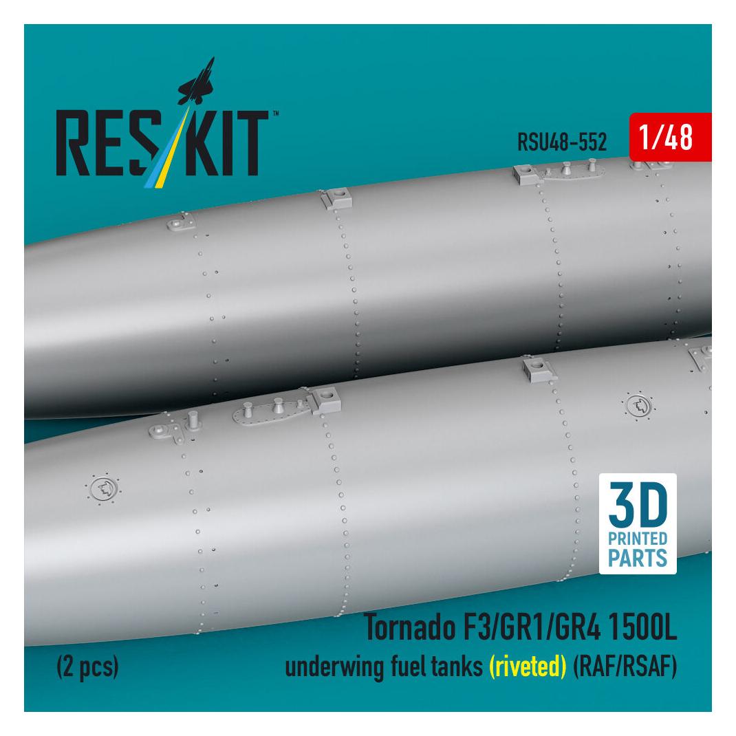 ResKit Tornado F3/GR1/GR4 1500L underwing fuel tanks (riveted) (RAF/RSAF) (2 pcs) (3D Printed) (RSU48-0552)