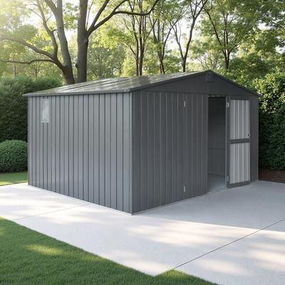 ZWYO HOSIMU Outdoor Storage Shed with Lockable Door, Galvanized Steel Frame and Windows