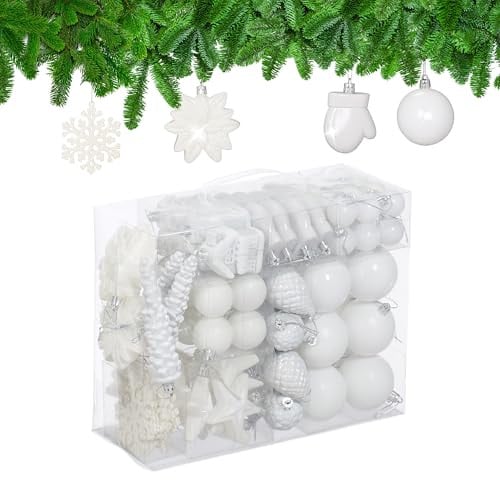 Relaxdays Kerstballen set van 100 stuks, wit, kunststof, rond