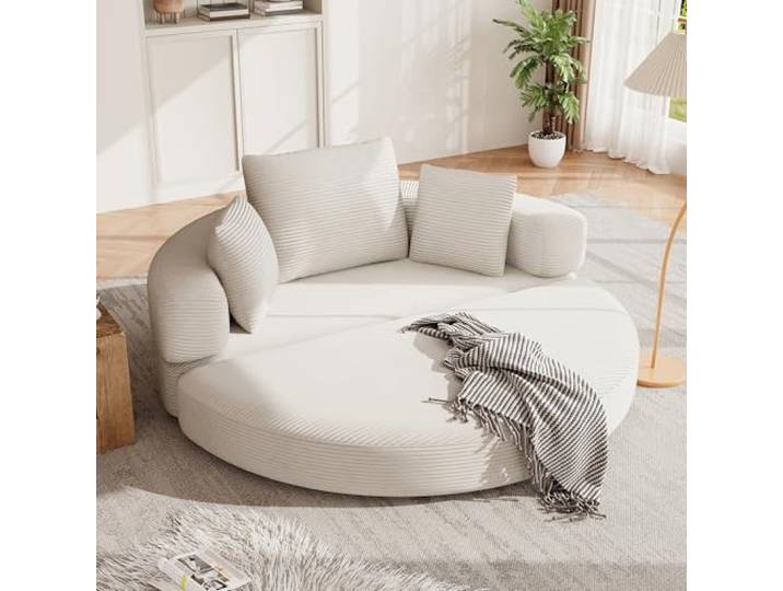 Merax Klappsofa Bett 2 in 1 Boneless Couch Schlafsofa Klappsofa Bett Gästebett Lazy Sofa Bodensofa, Modulares Bodensofa mit Kissen, oval 173x176 cm, Sofa für Wohnzimmer & Schlafzimmer,Hellbeige