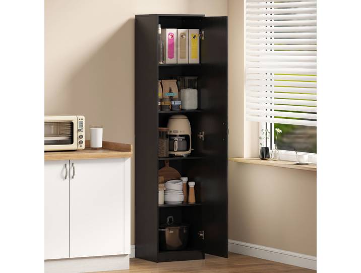 HOMCOM Armoire Cuisine 5 Étagères Bois 40x35x180cm Noir