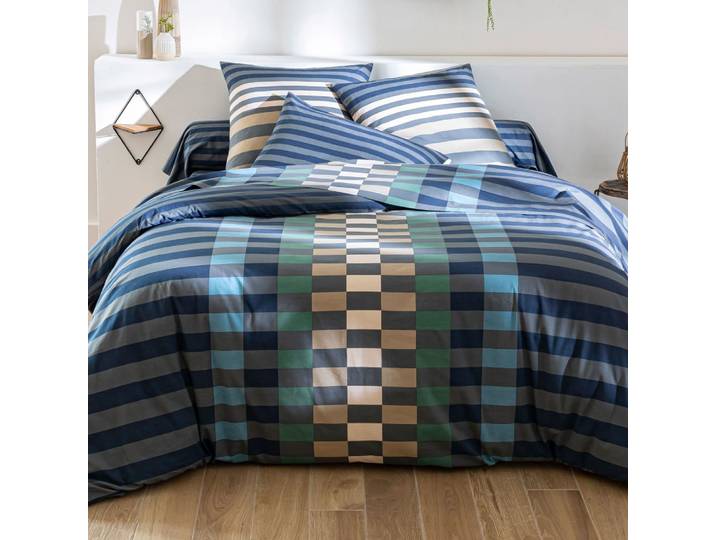 Drap-housse en coton bleu 160x200x28cm