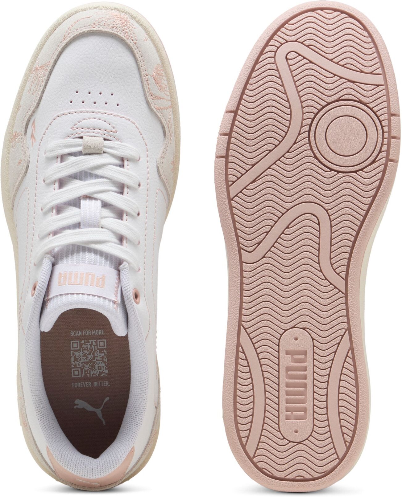 Sneaker PUMA "COURT CLASSY CRAFTED FLOWERS", Damen, Gr. 37, rosa (puma weiß, rose quartz), Synthetik, Schuhe Sneaker puma weiß, rose quartz 37