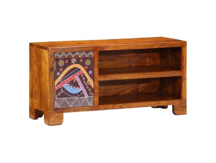 GHVBNMF TV-Schrank Bunt 90x30x45cm Fernsehtisch Massivholz Akazie Handbemaltes Unikat bringt lebendige Farben ins Wohnzimmer, pflegeleichte Flächen und strukturierter Medienplatz.