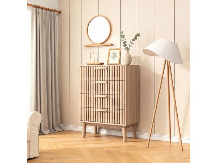 Commode - COZY - 4 tiroirs - Bois clair - 60x34x91 cm - Style scandinave moderne