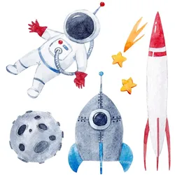 WANDAUFKLEBER 130x219cm - Astronautenrakete Weltraum
