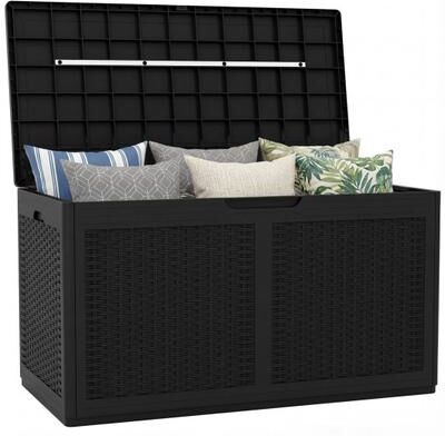 Costway 100 Gallon Resin Deck Box Outdoor Waterproof Storage Bench-Black
