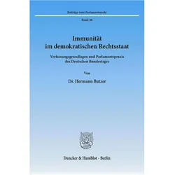 Immunität im demokratischen Rechtsstaat., Fachbücher von Hermann Butzer