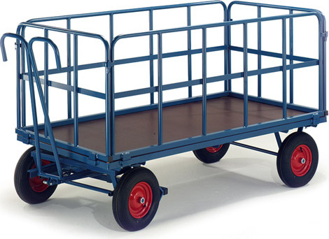 Rollcart Handpritschenwagen mit Rohrgitterwänden 930x630x410mm Luftbereifung