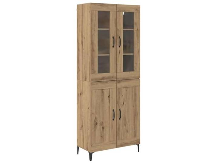 Fisinber Highboard Artisan-Eiche 69,5x34x180 cm Holzwerkstoff 4 Türen Stilvoller Kommodenschrank fürs Esszimmer und Wohnzimmer mit Glastüren, Eisenbeinen sowie großzügigen Staufächern.