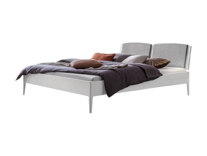 Bettgestell, Buche Massivholz, Weiß, 166×206 cm, Gepolstertes Kopfteil, Klassisch/Modern, Hasena
