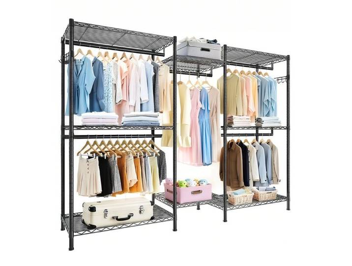 Porte-vêtements - Sur pied - 8 étagères en fil - 5 barres de vêtements - Réglable en hauteur
