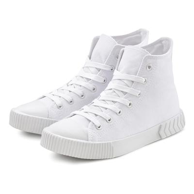 Stiefelette LASCANA, Damen, Gr. 37, weiß, Obermaterial: 100% Textilmaterial. Decksohle: 100% Textilmaterial. Futter: 100% Textilmaterial. Laufsohle: 100% Synthetik, unifarben, Schuhe Stiefelette, aus Textil zum Schnüren, High-Sneaker, Schnür-Boots