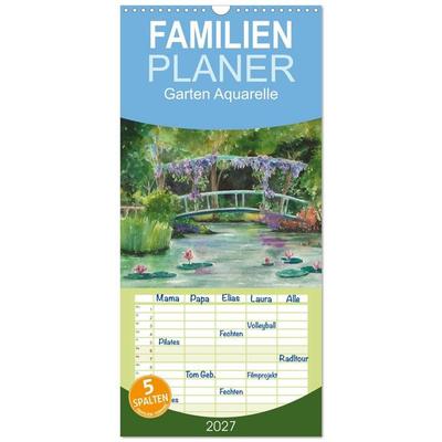 Familienplaner 2027 - Garten Aquarelle mit 5 Spalten (Wandkalender, 21 x 45 cm) CALVENDO