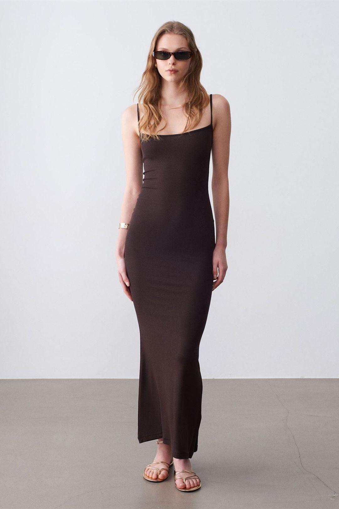 Geribbelde Bodycon Maxi-jurk