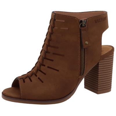 Schaftsandalette MUSTANG SHOES "Louise", Damen, Gr. 40, Synthetik, braun (cognac), Lederimitat, Textil, Schuhe, Blockabsatz, Sommerschuh mit modischen Cut-Outs