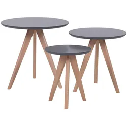 COUCHTISCH 3er Set Rund Grau, Hell Holz Vegas