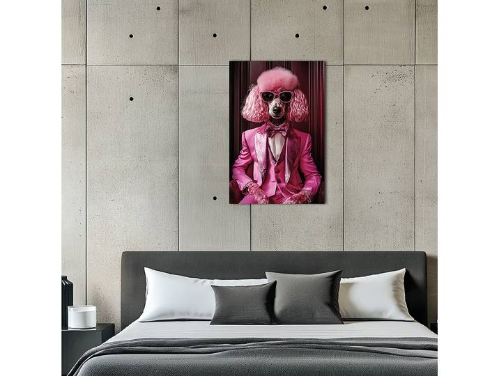 Glasbild Pink Pudel Kunstdruck auf Sicherheitsglas Multicolor 60 x 90 x 1cm