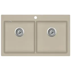 Helloshop26 - Beige Doppelbecken-Küchenspüle aus Granit 02_0002336