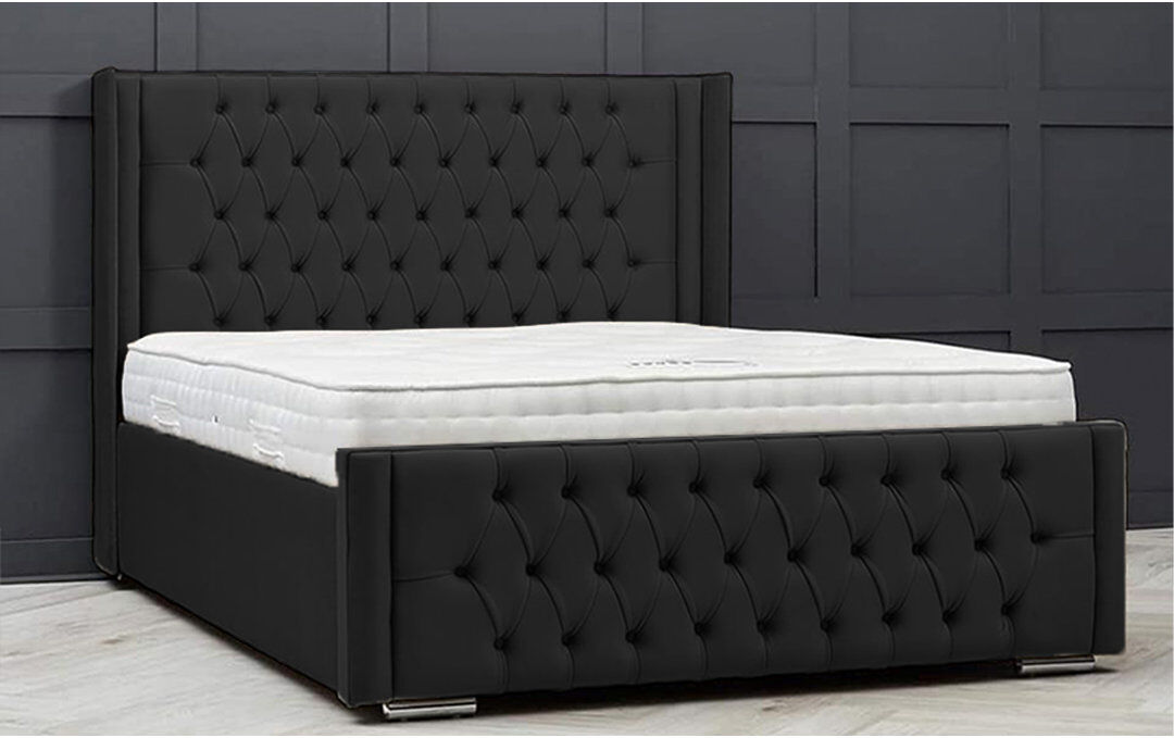 Ophelia & Co. Lucio Velvet Upholstered Bed Frame - Curved Headboard, Sprung Slatted Base Black Single (3')