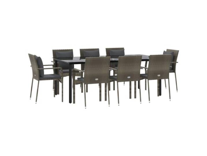 Helloshop26 Esszimmer-Set für Garten, 9-teilig, mit Kissen, schwarz und grau, 02_0014196