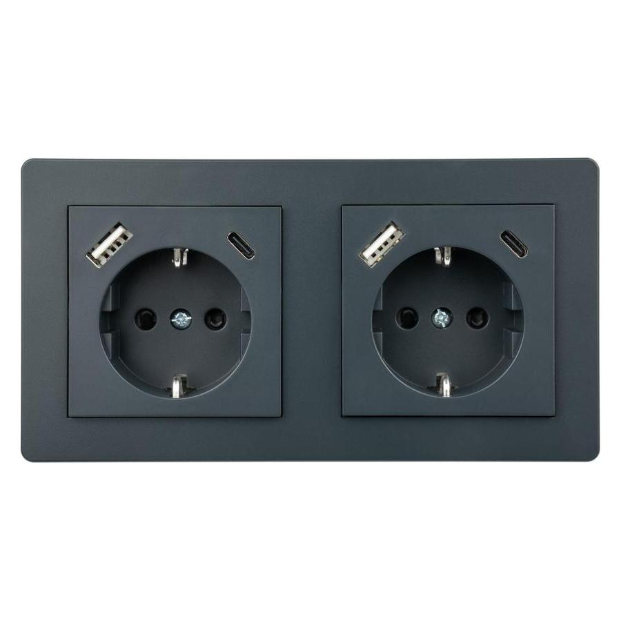 Kabelmeister Schutzkontakt-Einbausteckdose 2-fach mit USB-C (25W) & USB-A (18W) (426368)