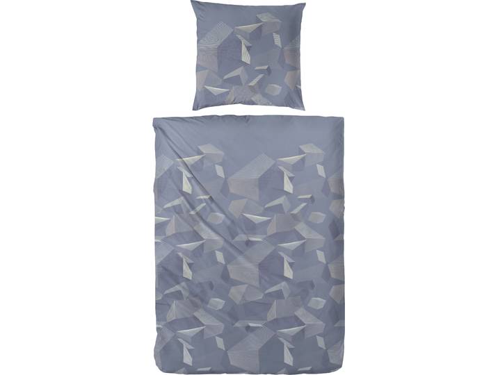 Bettwäsche PRIMERA Mako-Satin-Bettwäsche Sky Crystal , blau (dunkelblau), B/L: 135cm x 200cm, 1 Stk., 1 Stk., Mako-Satin, B/L: 80cm x 80cm, 2 Stk., Mako-Satin, Obermaterial: 100% Baumwolle, Bettwäsche, Bettwäsche, mit abstrakten Formen