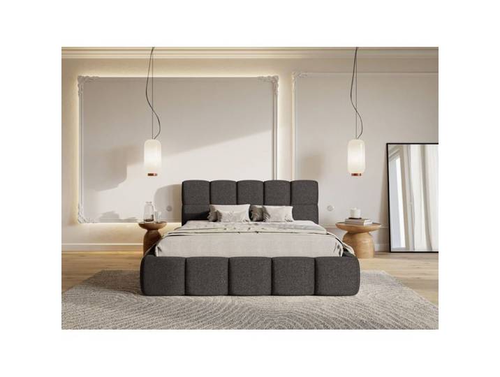Lit rembourré 120x200 – Cloudy – avec coffre – Chenille Graphite
