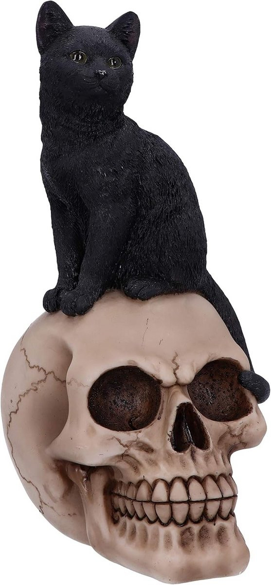 Zwarte Kat Schedel - Gothic Decoratief Figuur - Handgeschilderd - Hoogte: 24,5 cm - Zwart
