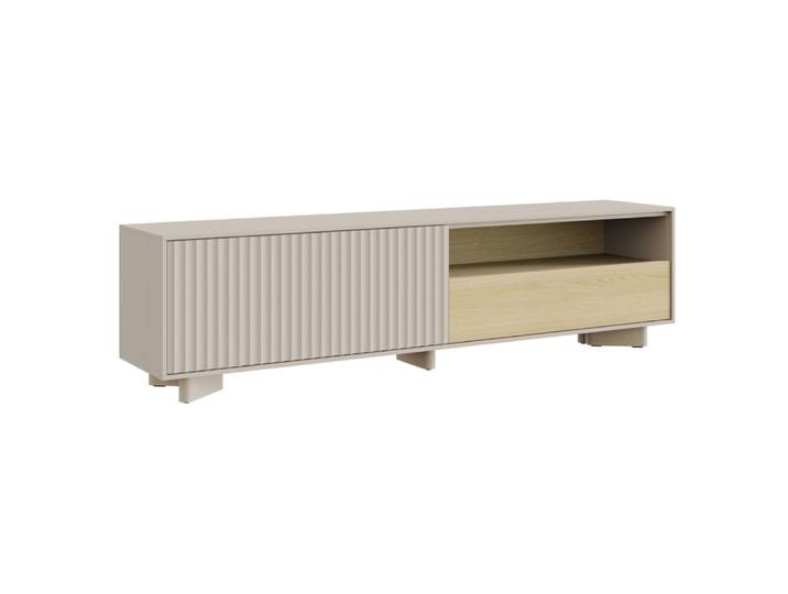 Meuble tv et façade rainurée, grège / aspect chêne, 175 cm