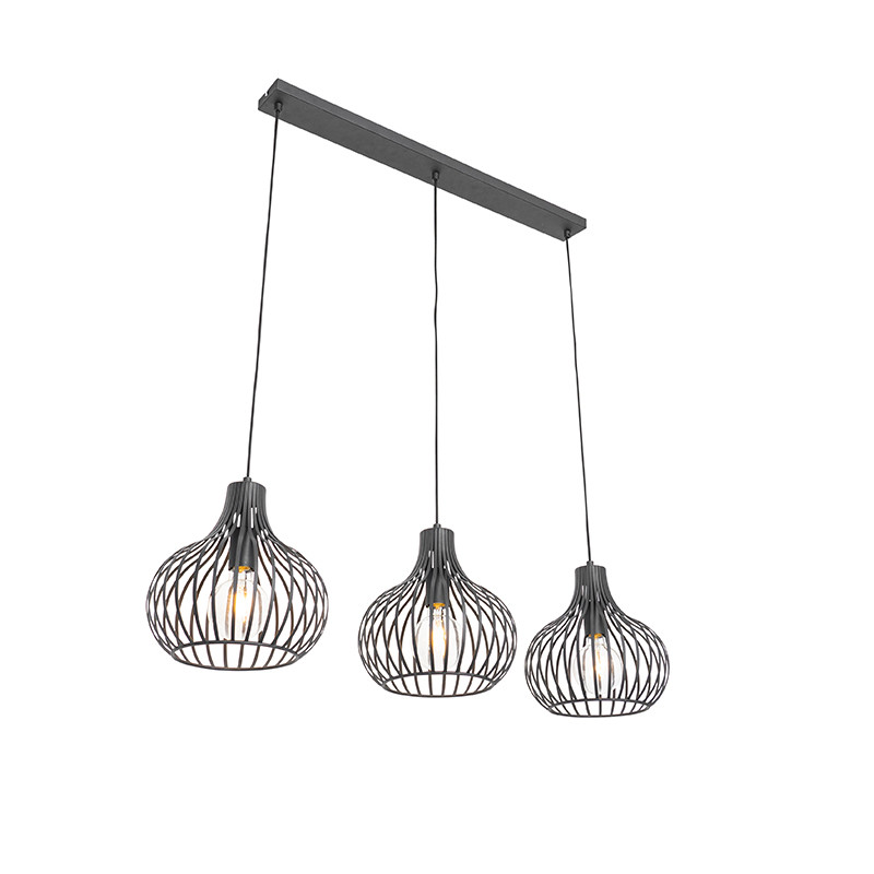 Qazqa Moderne hanglamp zwart 3-lichts met verstelbare hoogte