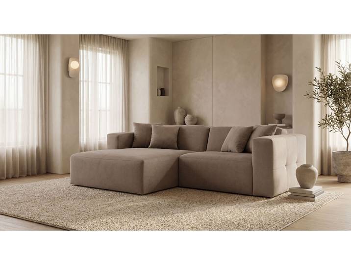 Ecksofa GOODPRODUCT Kelani , beige (cream), B:222cm H:73cm T:154cm, 100% Polyester, Sofas, Ecksofa, mit dekorativer Knopfsteppung an den Armlehnen