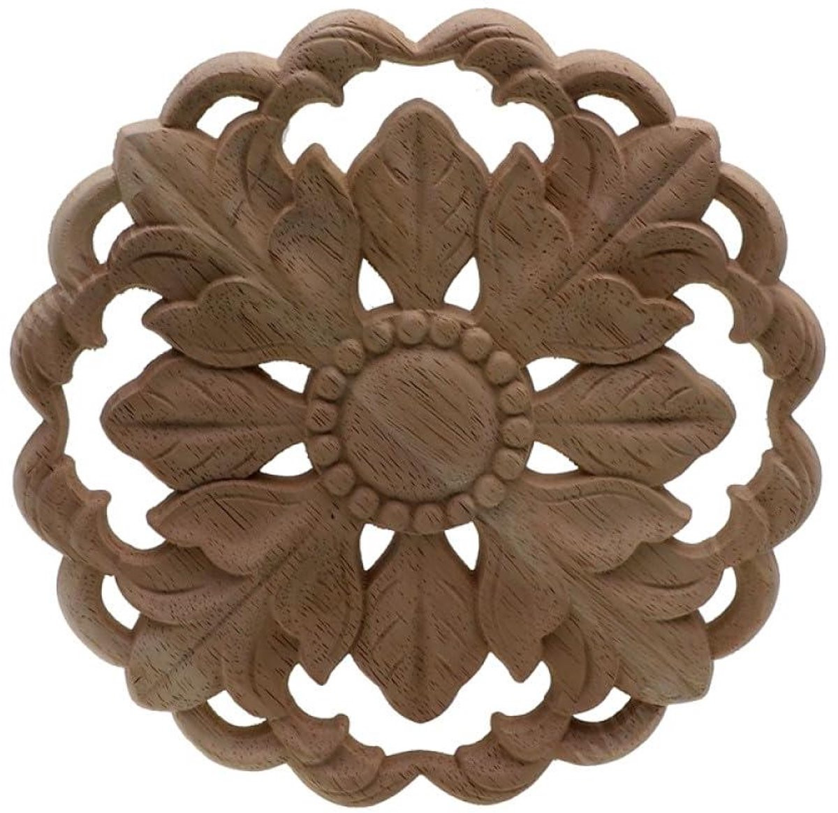 Decoratief Houtsnijwerk Applique voor Meubels - Rond Patroon - Ongeverfd - 12 x 12 cm