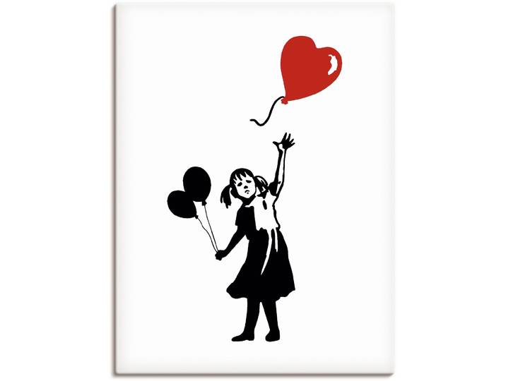 Leinwandbild ARTLAND Silhouette Mädchen Ballon Herz , schwarz (farbe bild(er): schwarz), B:90cm H:120cm, Bilder, Leinwandbild, auf Holzrahmen gespannt