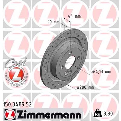 ZIMMERMANN Bremsscheibe SPORT COAT Z 150348952 Hinterachse Gelocht 280mm 10mm für BMW